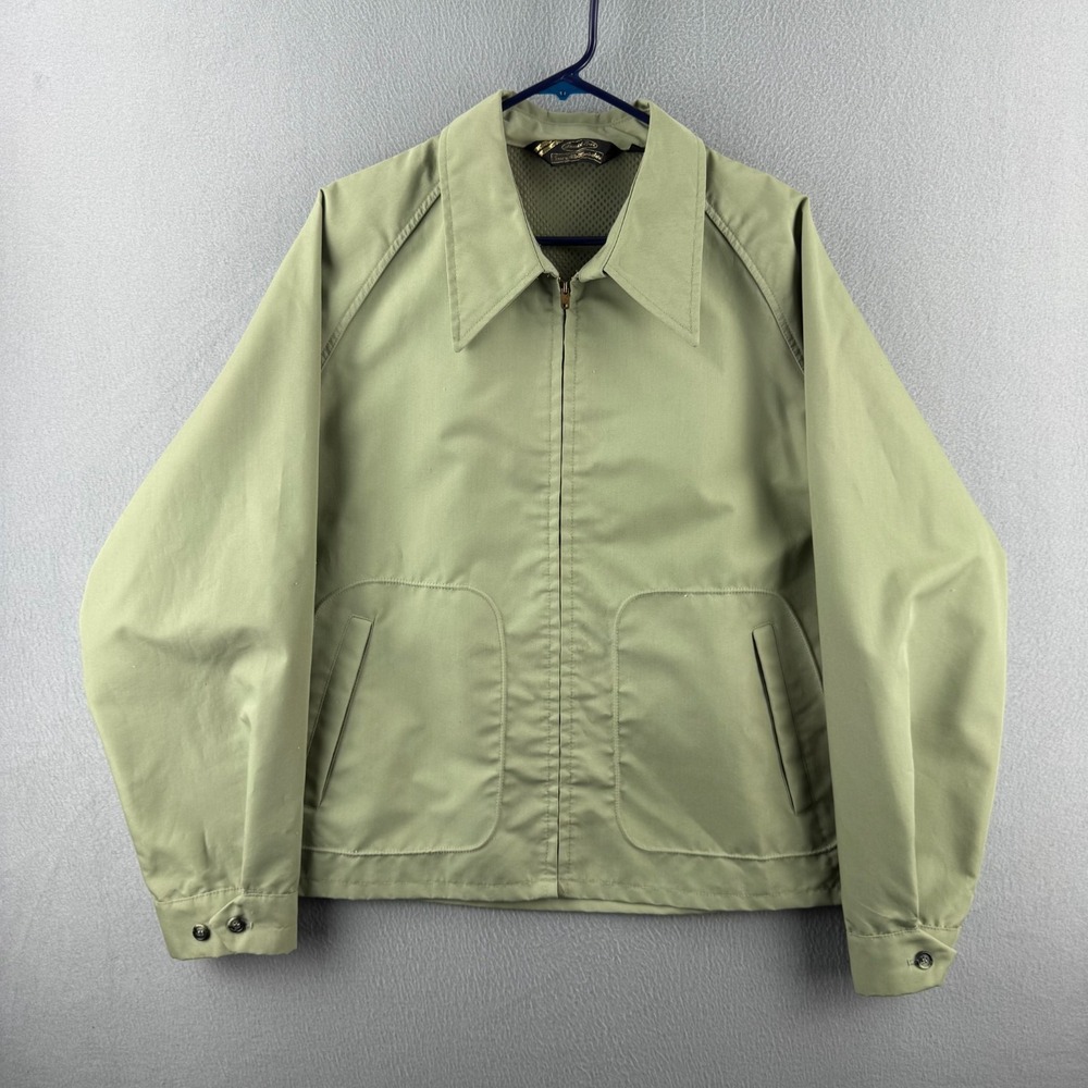 Vintage Sears Jacket Mens XL Greenish Beige 60s 70s Croppy Perm Press Talon Zip